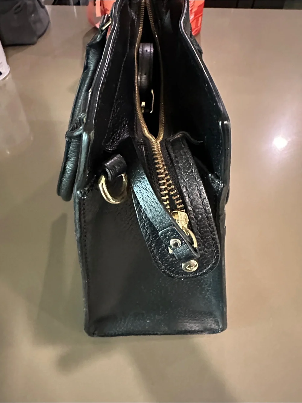 Kate Spade Classic Black Leather Tote Bag - Structured Top-Handle